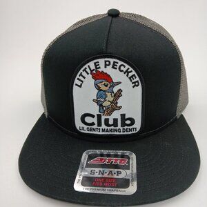 Black And Gray Otto Flat Bill Trucker Hat "Little Pecker Club" Patch